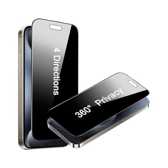 2 Pack 4 Way 360 Degree Privacy Screen Protector for iPhone 15 Pro Max 6.7", 4 Directions Horizontal and Vertical All Around Anti Spy Tempered Glass Film, Face ID Sensitive