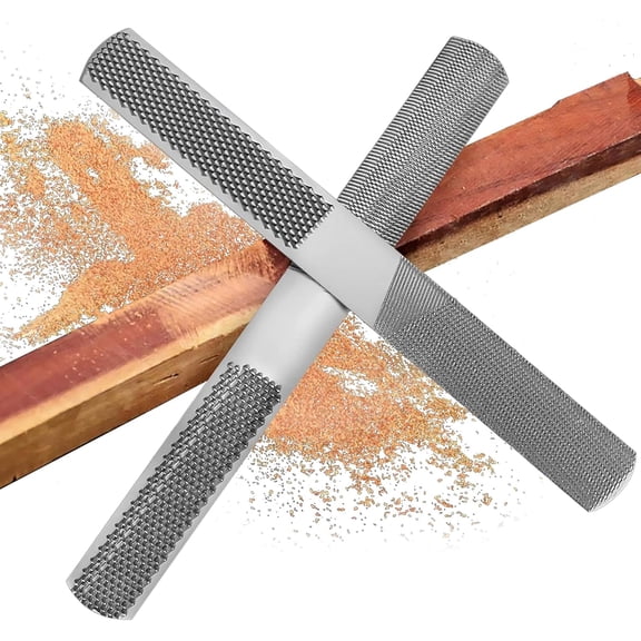 (2 Pack) 4 Way Wood Rasp File, Premium Grade High Carbon Hand File and Round Rasp, Half Round Flat & Needle Files for Sharpening Wood and Metal Tools