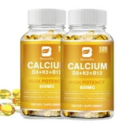(2 Pack)4 in 1 Calcium Capsules, Calcium D3 K2 B12 Supoort Bone & Immune Health,120 Capsules