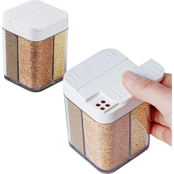 Dompilc 2 Pack 4 in 1 Plastic Salt and Pepper Shaker- 8 Grids Travel Spice Container, Multi Spice Dispenser Camping Seasoning Jars with Adjustable Holes