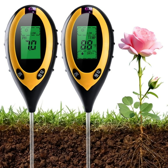 2 Pack 4-in-1 Soil Tester Digital, Soil pH/Water/Sunlight/Temp Moisture Meter for Indoor/Outdoor Plants, Backlight LCD Display Soil Thermometer Test Kit for Garden Nutrients