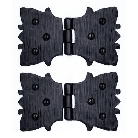 2 Pack 4 inch Decorative Hinges Black Wrought Iron Hinges Decorative Hinges Small Flush Mount Western Style Hinges Vintage Furniture Hardware The Farmhouse Series by Borderland Rustic Hardware