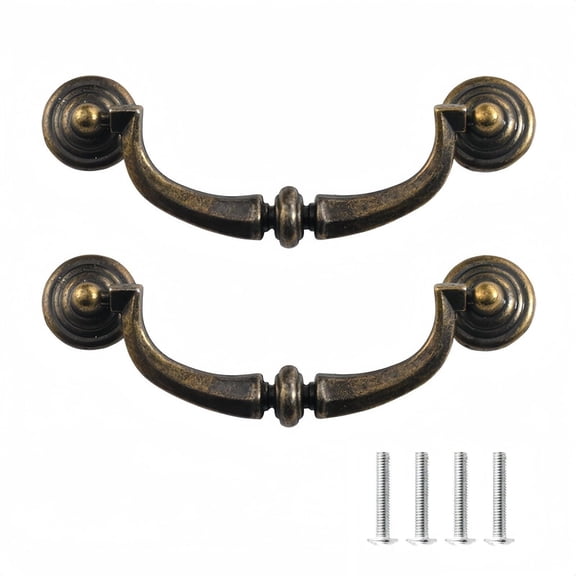 2 Pack 4 inch Hole Center Vintage Cabinet Pulls Bronze Tone for Cupboard Chest Drawer Gate Pull Handle Cabinet Farmhouse Table Drawer