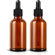 2 Pack - 4 oz Amber Glass Dropper Bottles with Tapered Glass Droppers - 120ml Amber Glass Boston Round Bottles with Glass Eye Dropper - Thick Leakproof Essential Oils Bottle for Storage and Travel