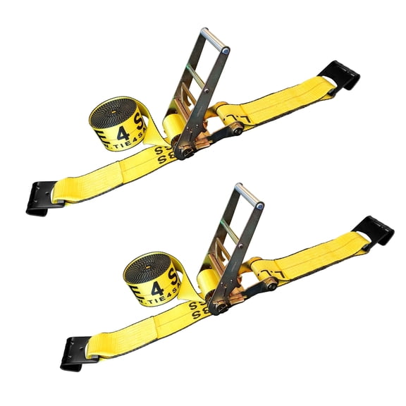 Mega Cargo Control 2-pack 4" x 30' Ratchet Strap w/ Flat Hook Flatbed Truck Trailer Farm Tie Down, 5400 Lbs Wll, Yellow
