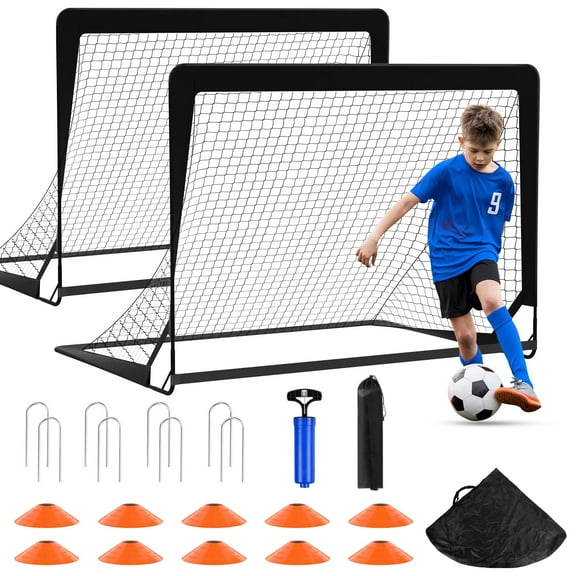 2 Pack 4 x 3FT Kid Soccer Goals for Backyard, Portable Pop Up Soccer Goal Training Equipment with Soccer Ball and 10 Cones,Indoor and Outdoor Soccer Nets for Kids Youth Toddler Sports Games