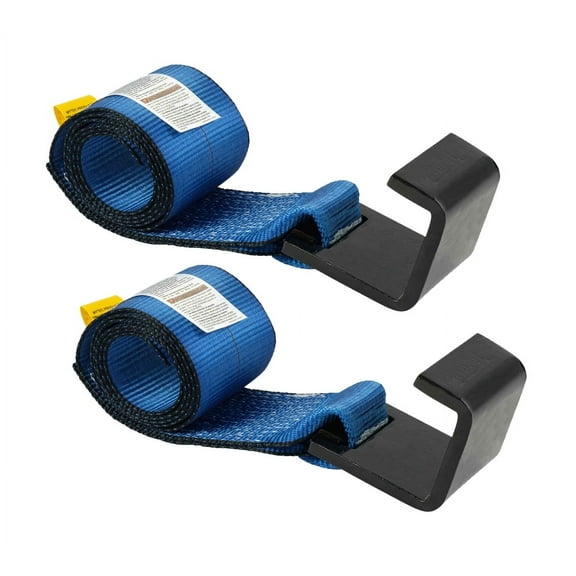 (2 Pack) 4" x 5' Roll Off Container Blue Winch Strap w/ Large Flat Hook for Roll Off Truck, 5,400 lbs Working Load Limit