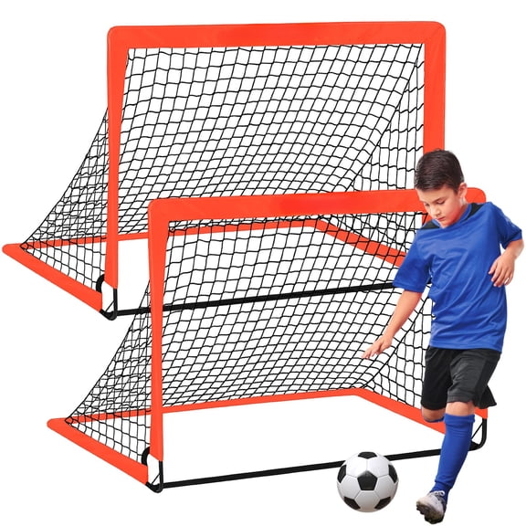 2 Pack 4'x3' Pop Up Soccer Goals, Portable Foldable Practice Soccer Net Set with Heavy Duty Netting & Metal L-Shaped Connection for Backyard Garden Beach