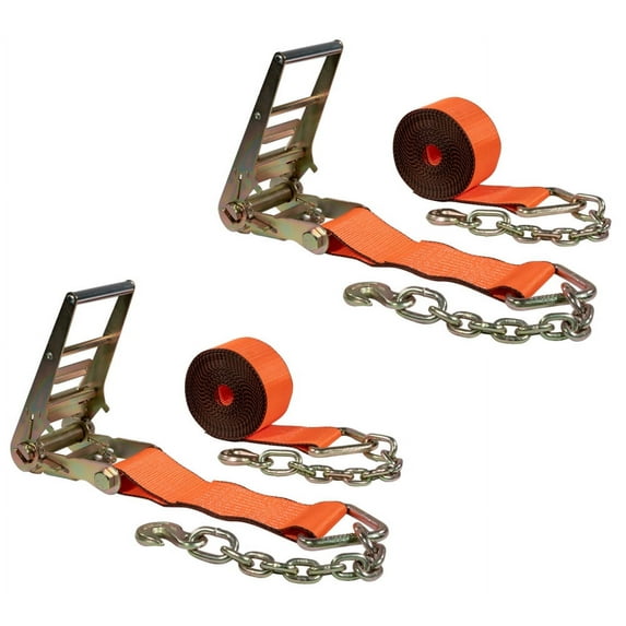 2 Pack 4"x30' Orange Ratchet Strap with Chain Anchor - 6,667 Lbs WLL High Abrasion Heavy Duty Tie Down Cargo Truck Straps with Chan Anchor for Flatbed, Truck, Trailers, Pickup