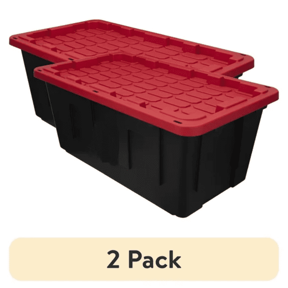 2 Pack 40 Gallon Heavy Duty Plastic Storage Bins, Extra Large Black and Red Containers for Home, Garage, and Organization