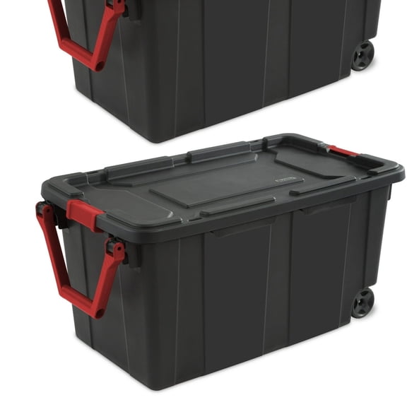 2 Pack 40 Gallon Industrial Wheeled Plastic Storage Container Black with Rotatable Ergonomic Handle