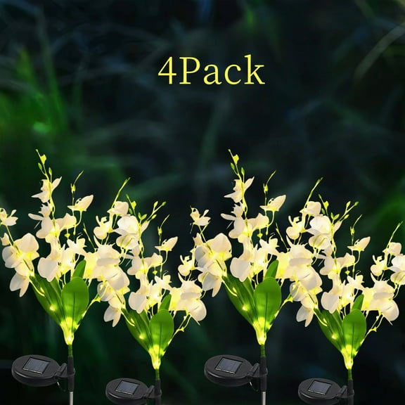 4 Pack 80 Heads White Solar Garden Flowers,Warm LED Solar Flowers,Waterproof Solar Phalaenopsis Lights,Phalaenopsis Solar Flower for Garden Yard Lawn,26.77 in,PVC