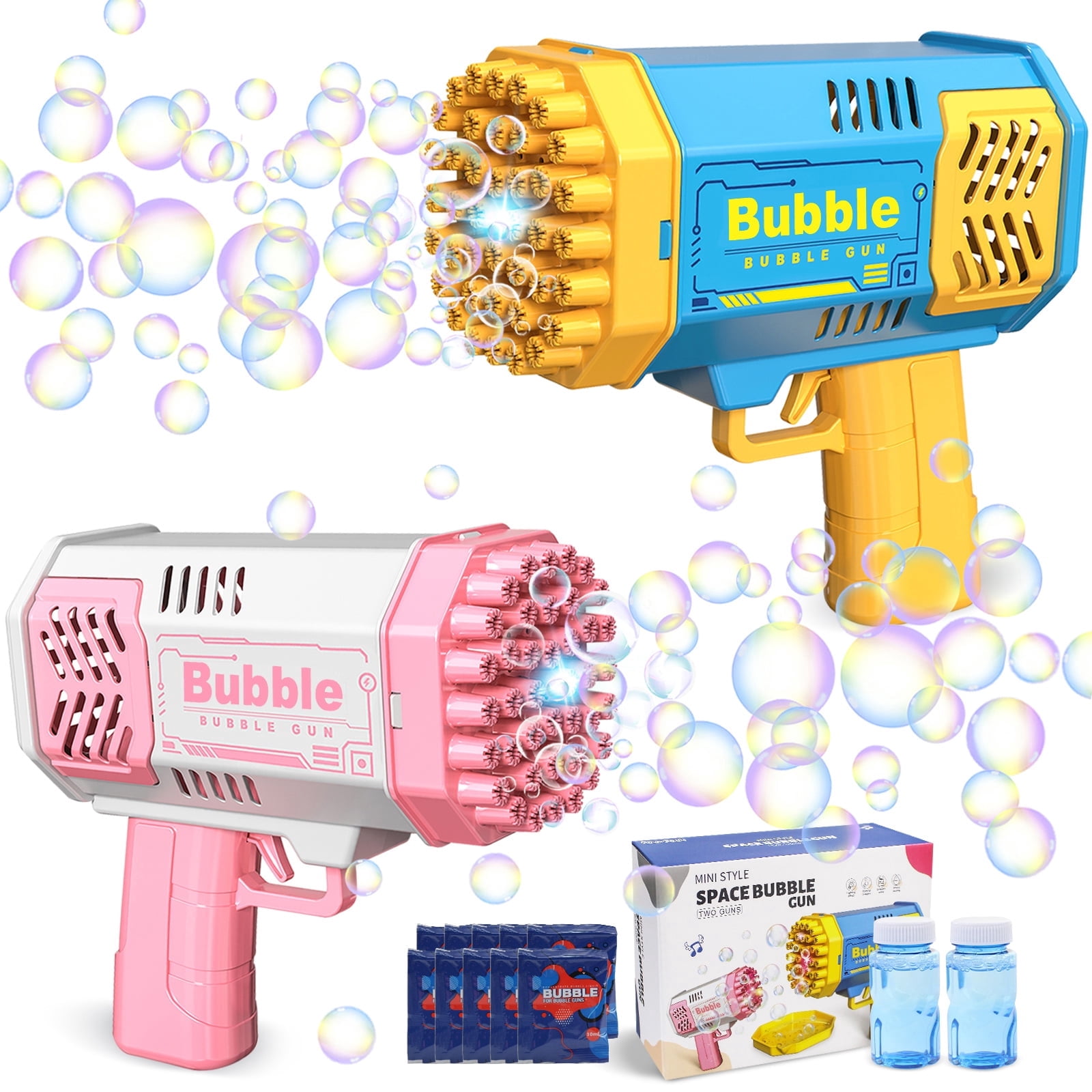 2-Pack 40-Hole Bubble Gun with Flashlight, Bubble Launcher Bubble Machine Bubble Blower Bubble Maker Bubble Gun Kids Boys Girls Toy Gifts for Outdoor Indoor Birthday Wedding Party