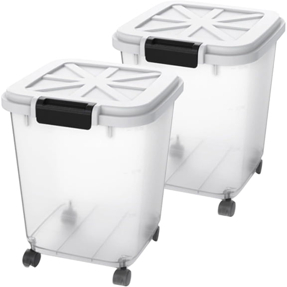 2 Pack 40 LB Airtight Rice Storage Container, Food-Grade BPA-Free Clear Rolling Grain Bin with Measuring Cup, Sealed Storage Container for Flour, Cereal, Dry Pet Food, Kitchen Pantry