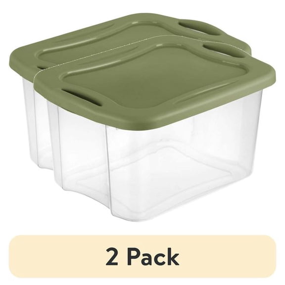 2-Pack 40 Qt EZ Carry Plastic Storage Bins with Lids, Stackable Organizer Boxes with Full Grip Handles, Green