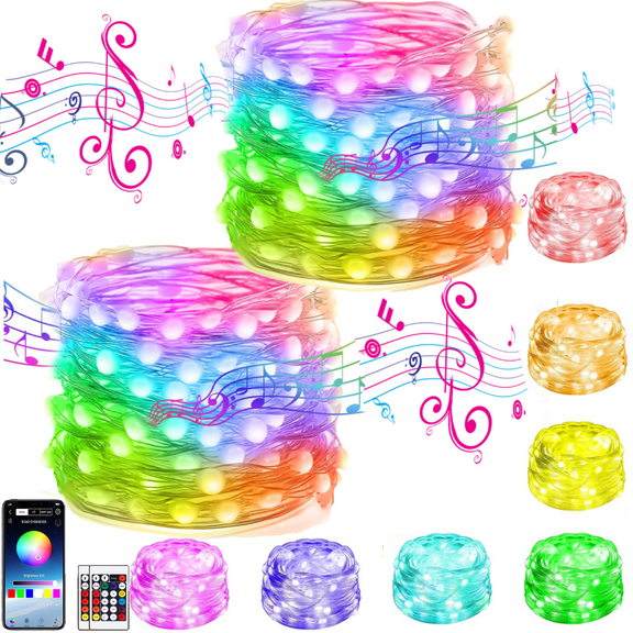 2 Pack 400 LED Fairy Color Lights,USB 131.2 ft APP and Remote Fairy Lights,Multiple Modes RGB Fairy String Lights for Patio Festival Wedding Party