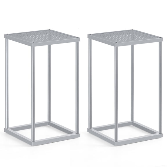 2-Pack 40CM Silver Square Column Plant Stand Metal Display Shelf wedding