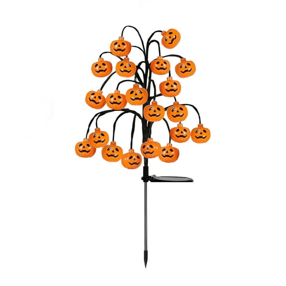 2 Pack 40LED Solar Halloween Pumpkin Lights - 30“ Waterproof Outdoor Stake Lights for Pathway, Yard & Garden Decor, Jack-O-Lantern Decorations for Halloween & All Saints' Day