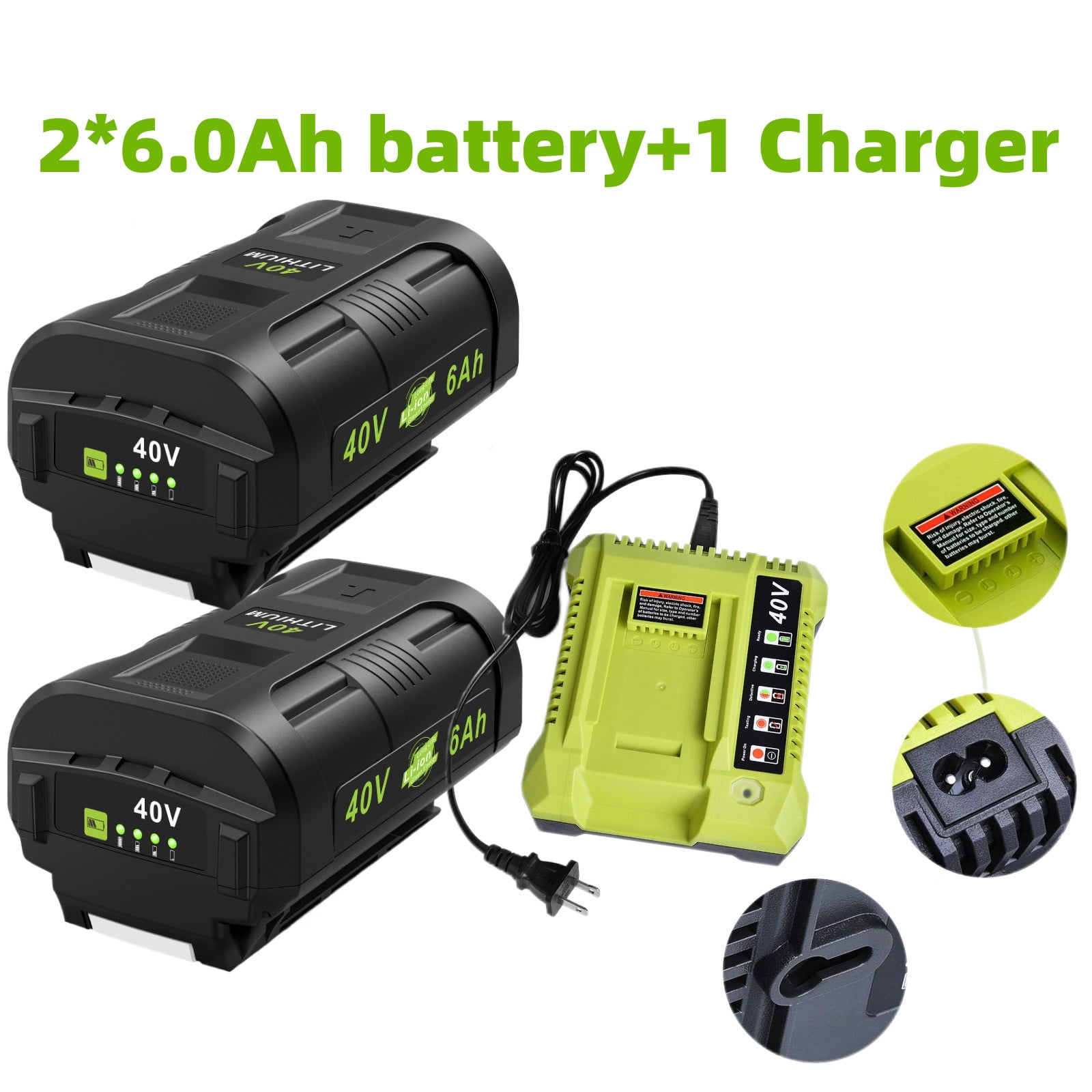 2 Pack 40V Battery + Charger For Ryobi 40 Volt 6.0Ah Lithium OP4050 OP40602 OP40261 OP4060 OP4030