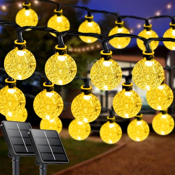 2-Pack 42.6FT 60 LED Crystal Globe Solar String Lights Outdoor, Waterproof Solar Lights for Outside, 8 Lighting Modes Patio Decorations for Garden Yard Wedding Porch Party Easter Tree (Warm White)