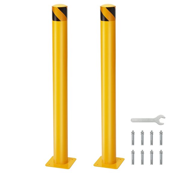 2 Pack 42 In Steel Safety Bollards 4.5 In Diameter Yellow Parking Posts with Wrench Included