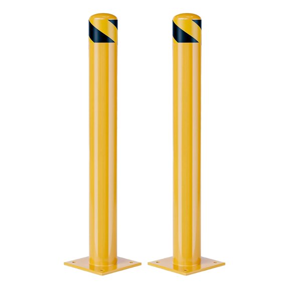 2 Pack 42 In Steel Safety Bollards Heavy Duty Removable Parking Posts Reflective Tape Bolt-Down Anchor Kit Yellow Wrench Included
