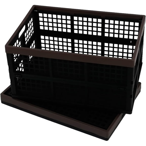 2-Pack 42 L Plastic Staking Folding Storage Basket Crates, Stackable Collapsible Storage Bin