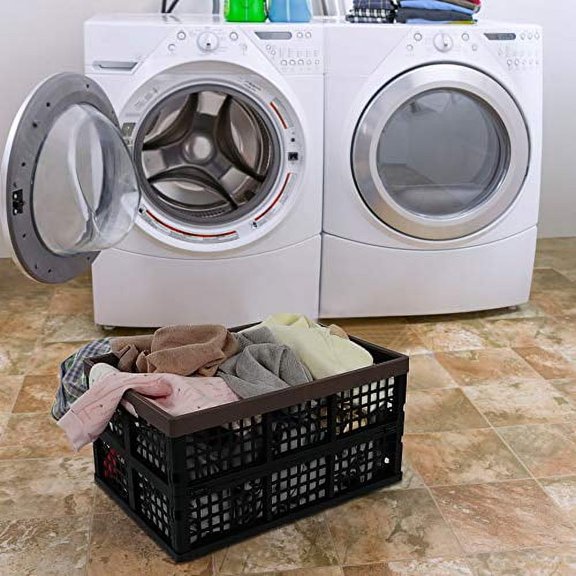 2-Pack 42 L Plastic Staking Folding Storage Basket Crates, Stackable Collapsible Storage Bin