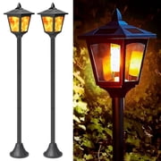 Kanstar 2 pack 42 inch Solar Flame Post Lights, LED Waterproof Outdoor Garden & Lawn Pathway Street Lamp Lighting