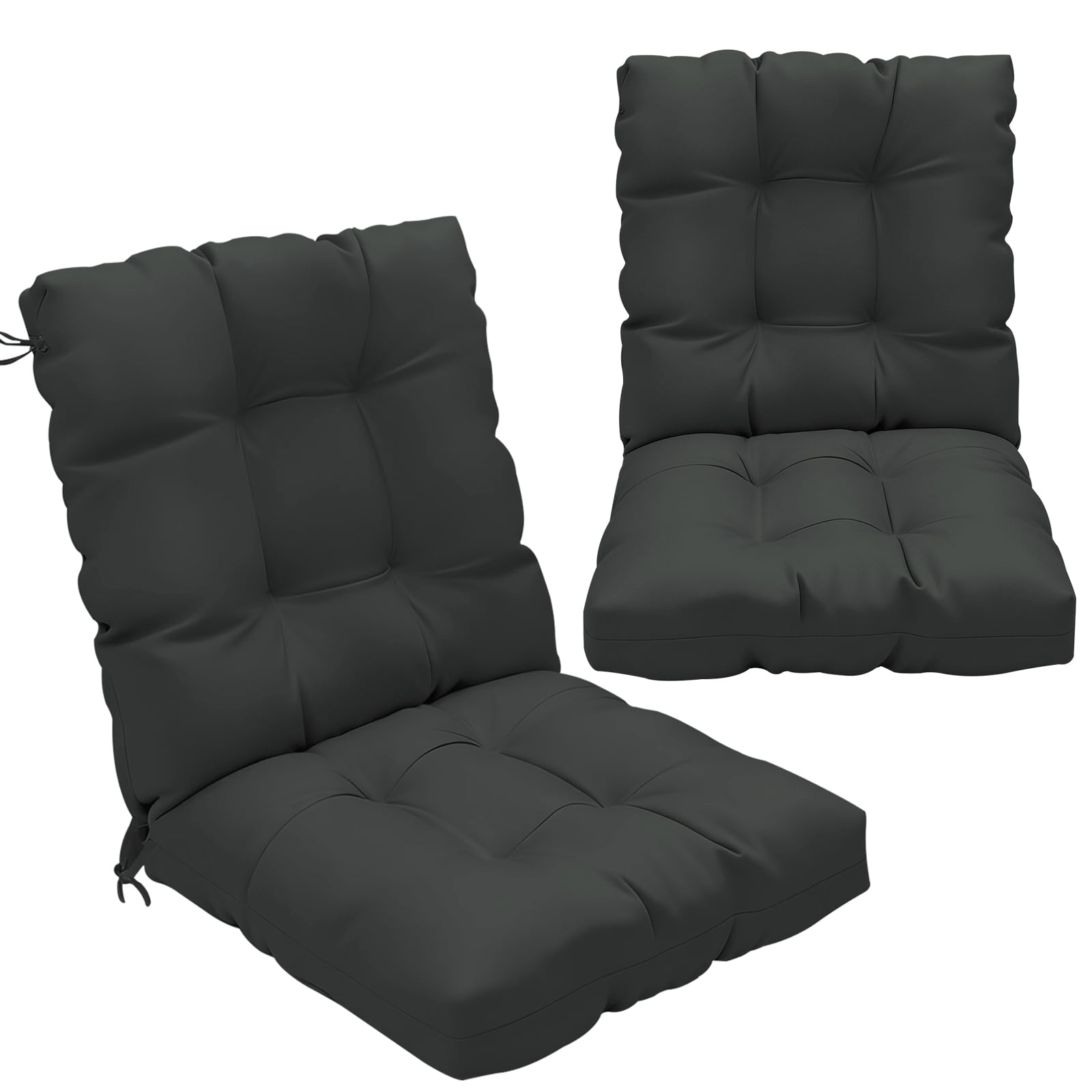 2-Pack 42"x21"x4" Outdoor Chair Cushions, High Back Soft Seat Pad with Ties, Fade-Resistant & Waterproof for Patio Dining/Rocking Chairs, Indoor/Outdoor Use,Dark Gray