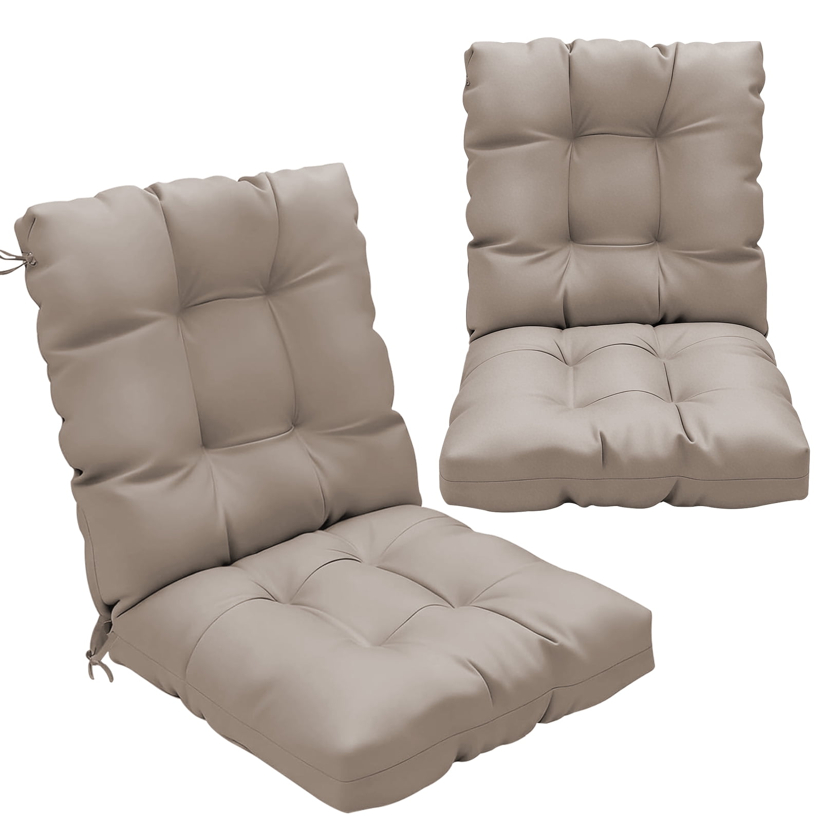 2-Pack 42"x21"x4" Outdoor Chair Cushions, High Back Soft Seat Pad with Ties, Fade-Resistant & Waterproof for Patio Dining/Rocking Chairs, Indoor/Outdoor Use,Khaki