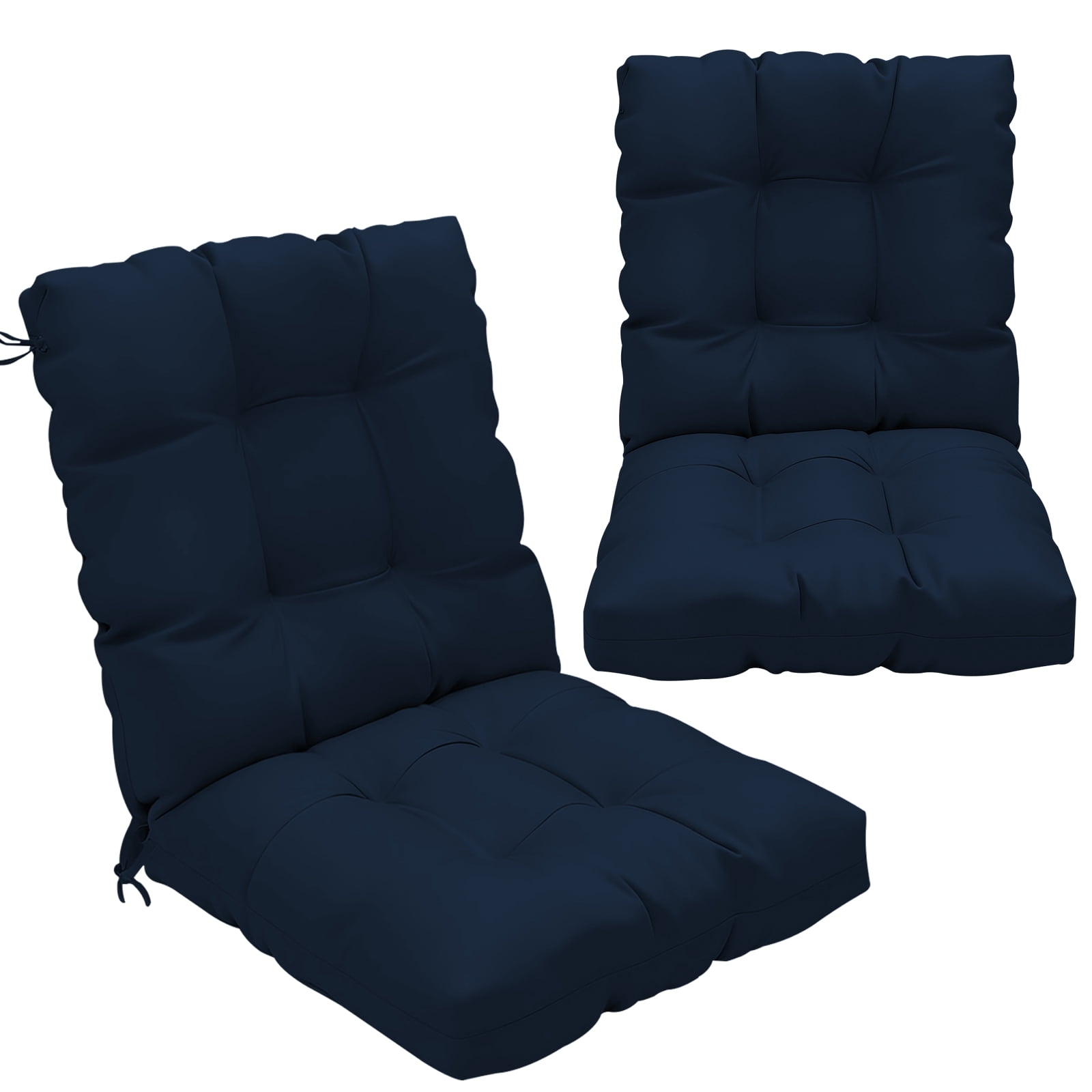2-Pack 42"x21"x4" Outdoor Chair Cushions, High Back Soft Seat Pad with Ties, Fade-Resistant & Waterproof for Patio Dining/Rocking Chairs, Indoor/Outdoor Use,Navy Blue