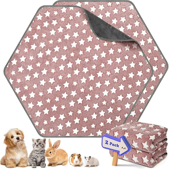 2 Pack 43in Washable Guinea Pig Playpen Pad for Dogs, Pet Hexagon Mats Reusable Dog Playpen Liner, Small Animals Cage Tent Pee Pad with Soft Fleece, Indoor/Outdoor Pet Fence Mat, Purple
