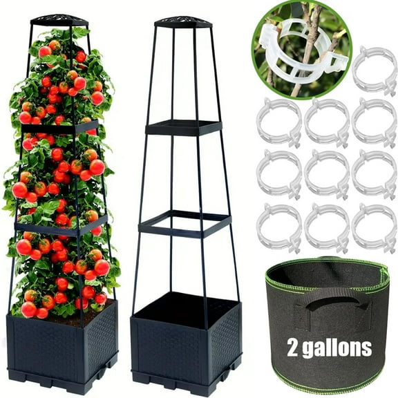 2 Pack 44.8 Inch Large Capacity Tomato Planter Box, used for climbing vegetable plants on elevated garden beds, self watering tomato support cages, used for indoor and outdoor terrace greenhouses