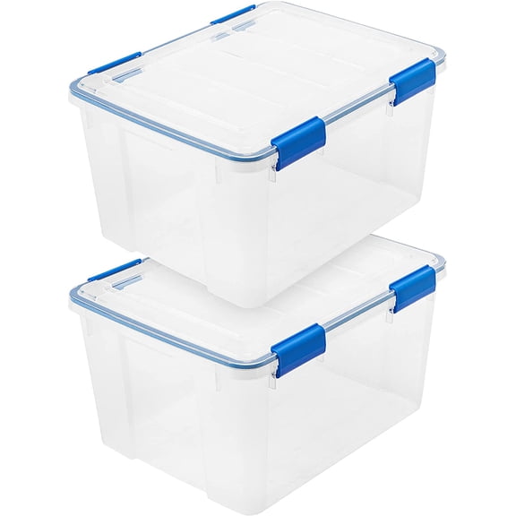 2 Pack 44 Qt Gasket Sealed Plastic Storage Bins, Stackable Clear Storage Tote Tub with Secure Latches, BPA-Free Moisture-Proof Container for Clothes Camping Documents
