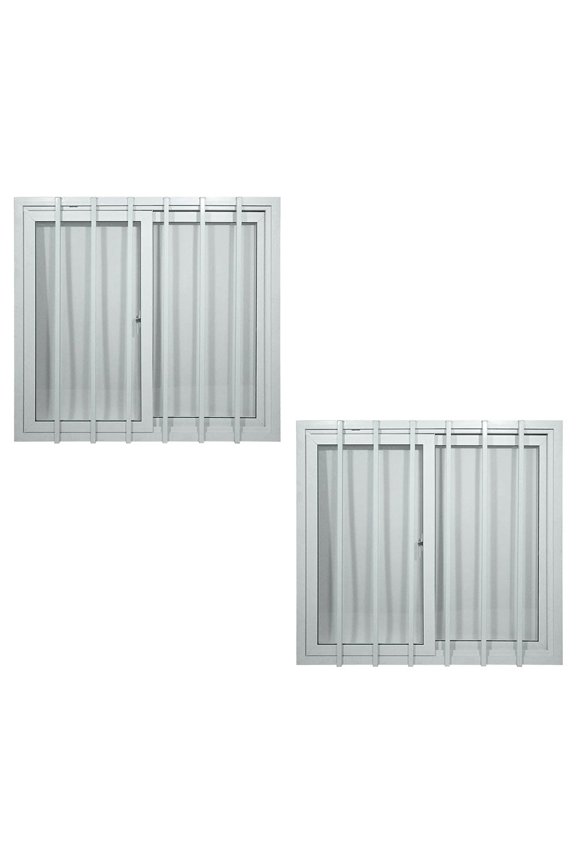 (2 Pack) 44" x 44" Shipping Container Window with Security Bars - PVC Frame Sliding Window for Side Walls, Shipping Containers, Tree House, Garage & Store Box - Dual Panes for Insulation