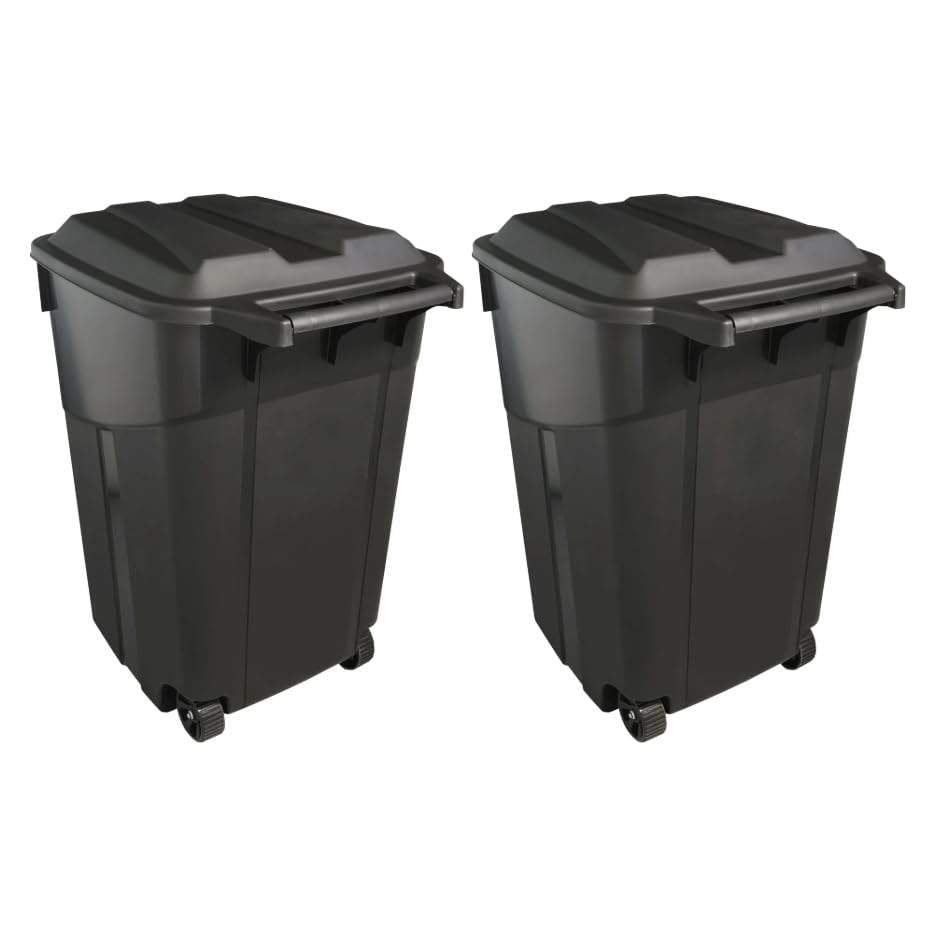 2-Pack 45-Gallon Heavy-Duty Wheeled Trash Can with Click-Lock Lid