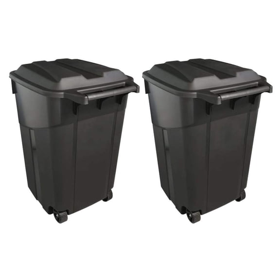 2-Pack 45-Gallon Heavy-Duty Wheeled Trash Can with Click-Lock Lid, Easy-Grip Handle, and Rugged Wheels for Indoor or Outdoor Use