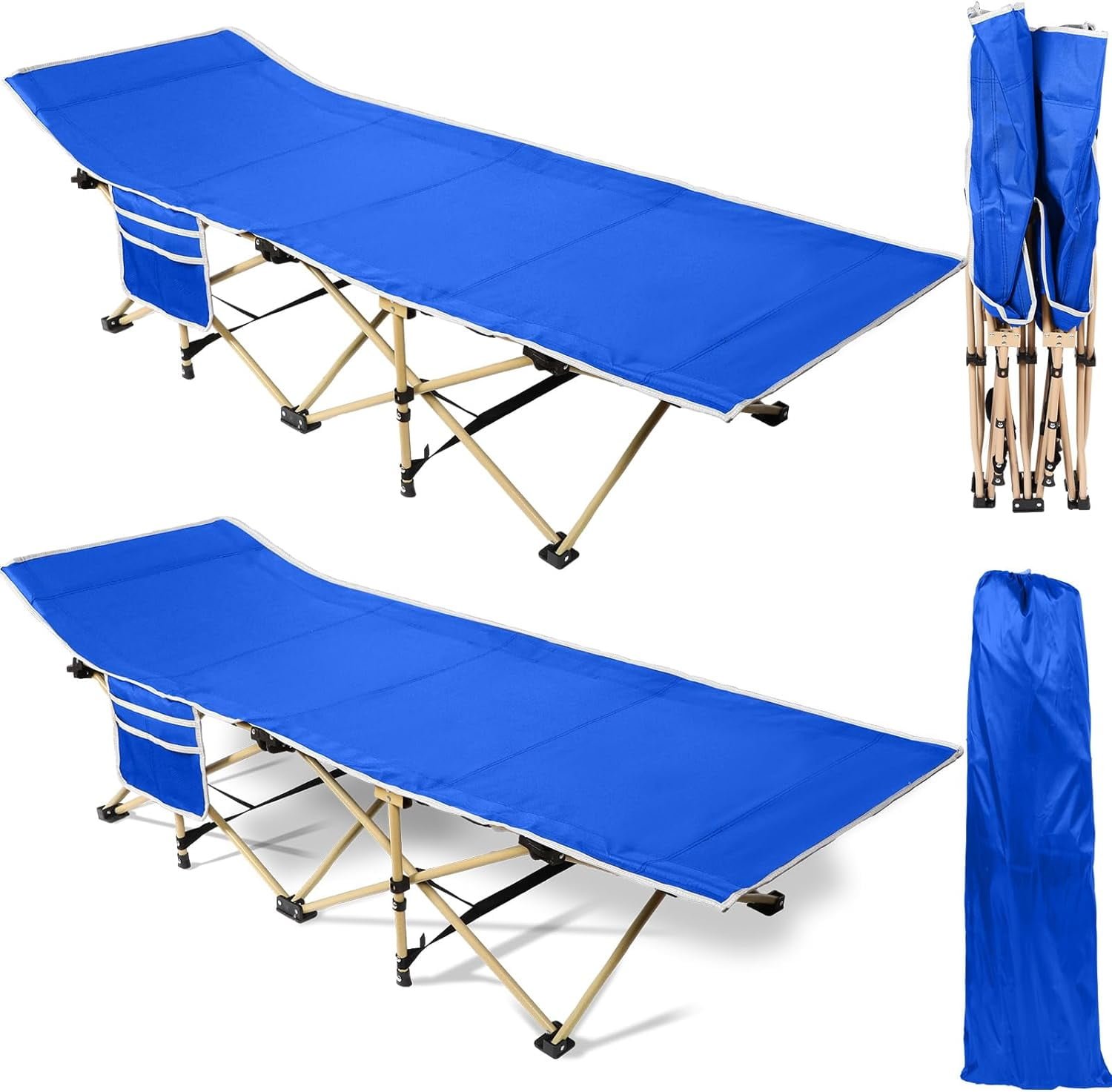 2 Pack 450lbs Max Load Camping Cot for Adults with Carry Bag Portable