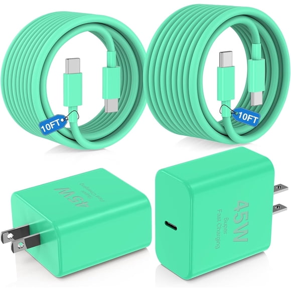 2-Pack 45W PD 3.0 USB C Fast Charger with 10FT Type C Cable, Super Fast Charging Block Compatible for iPhone 17/16/15 Pro Max, iPad Pro, MacBook Air M1/M2, AirPods