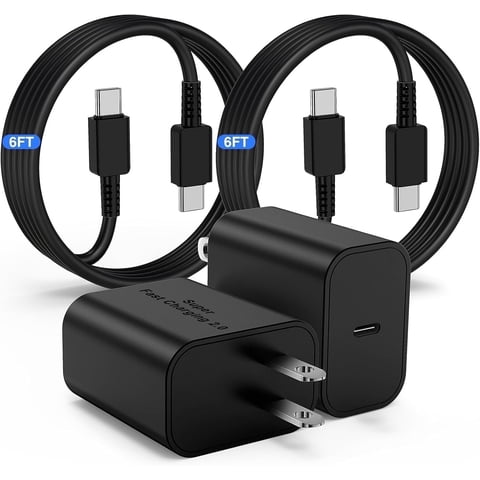2 Pack 45W Samsung USB-C Super Fast Charger 6FT Type C Charger Cable Cord Fast Charging Android Phone Wall Charger Block for Samsung Galaxy S26/S25 Ultra/S24+/S23 Ultra/S23/S23+/S22/S22 Ultra/S22+