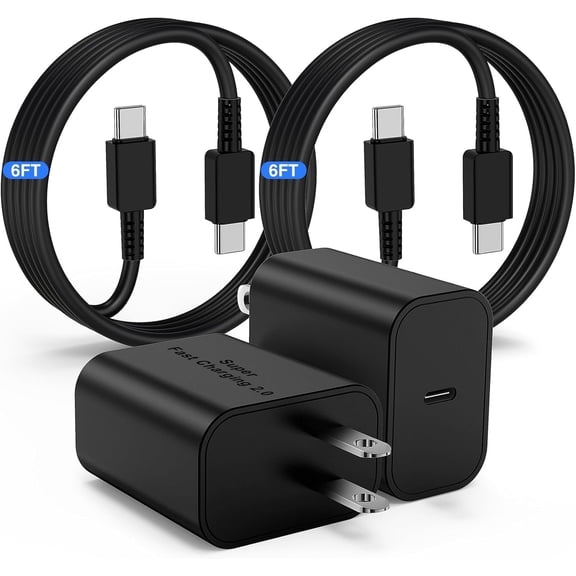 2 Pack 45W Samsung USB-C Super Fast Charger 6FT Type C Charger Cable Cord Fast Charging Android Phone Wall Charger Block for Samsung Galaxy S25 Ultra/S24+/S23 Ultra/S23/S23+/S22/S22 Ultra/S22+/S21