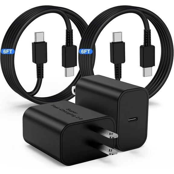 2 Pack 45W Samsung USB-C Super Fast Charger 6FT Type C Charger Cable Cord Fast Charging Android Phone Wall Charger Block for Samsung Galaxy S25 Ultra/S24+/S23 Ultra/S23/S23+/S22/S22 Ultra/S22+/S21