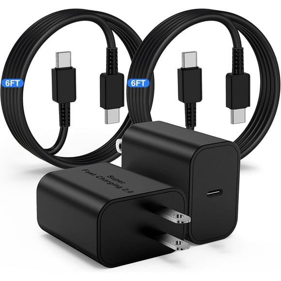 2 Pack 45W Samsung USB-C Super Fast Charger 6FT Type C Charger Cable Cord Fast Charging Android Phone Wall Charger Block for Samsung Galaxy S25 Ultra/S24+/S23 Ultra/S23/S23+/S22/S22 Ultra/S22+/S21