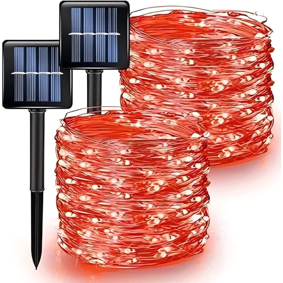 2 Pack Halloween 46FT 130LED Solar Fairy Lights Outdoor Waterproof, Juhefa Twinkle String Lights for DIY Christmas Tree Decorations, Party, Wedding, Yard (Red)