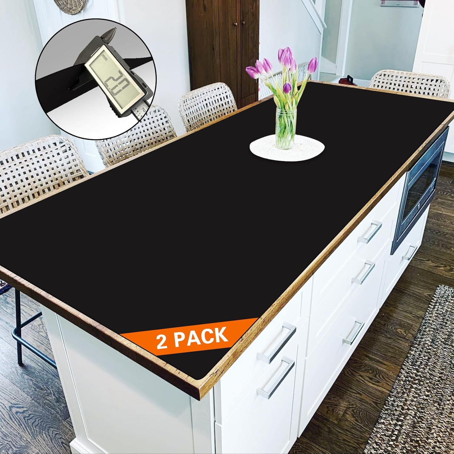 2 Pack 47.3"x23.6" Silicone Kitchen Counter Mats, 2MM Thick Heat ...