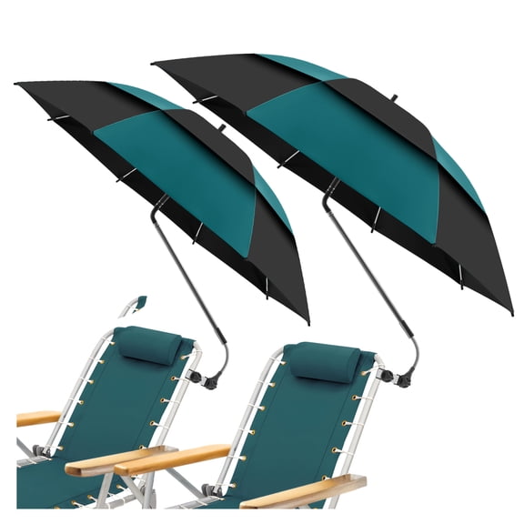 2 Pack 48.6" Double Canopy Umbrella with Clamp, UPF50+ Beach Chair Umbrella with clip, 360Adjustable Portable Outdoor Wheelchair, Patio, Golf Carts,Camping(Hunter Green / Black, Not Include Chair)
