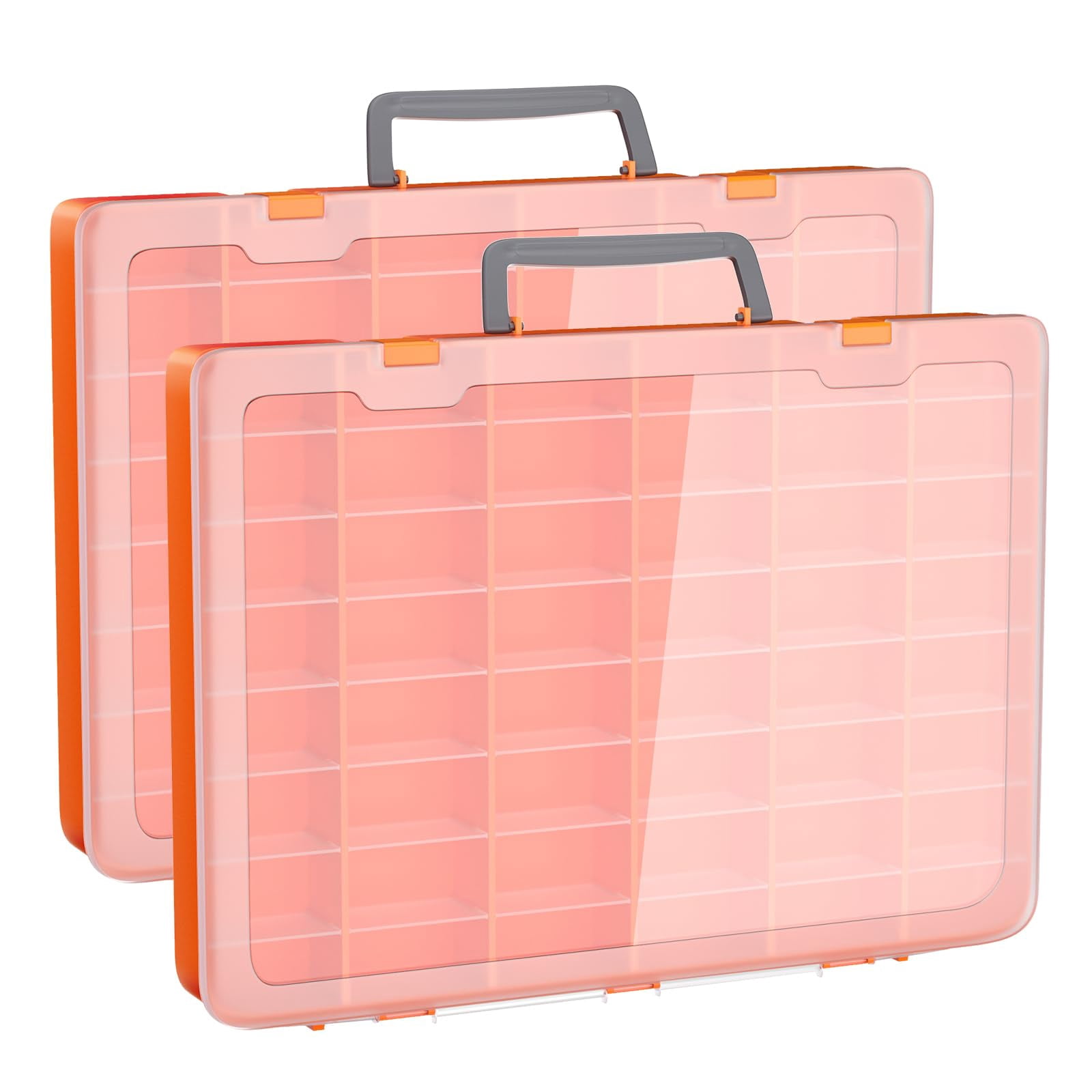 2 Pack 48 Grids Large Plastic Organizer Box With Adjustable Dividers  Beads Storage Containers Compartment Tackle Case For Crafts Hobby Small Parts Fishing Seeds (orange)