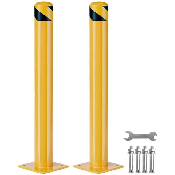 2 Pack 48 In Heavy Duty Removable Parking Bollards with Reflective Tape Anchor Kit and Wrench