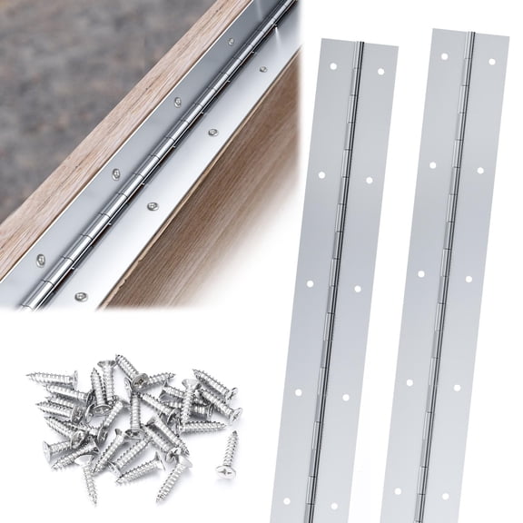 2 Pack 48 Inch Continuous Piano Hinges Heavy Duty Stainless Steel Piano Hinge Smooth Polished Folding Continuous Hinge, 0.04 Inch Leaf Thickness, 2 Open Width for Cabinet Door